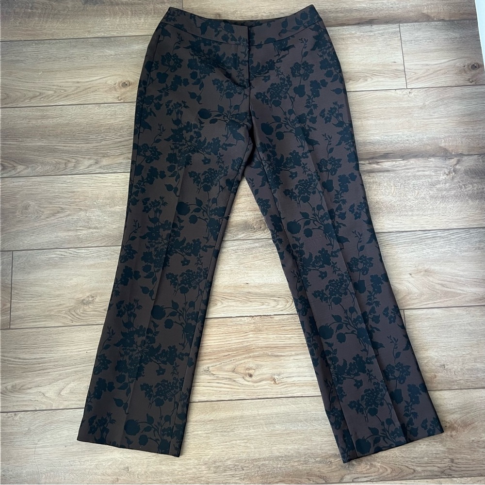 Jones New York Floral Jacquard Pants Chocolate Brown Black Size 8 Dark Academia - Picture 2 of 10